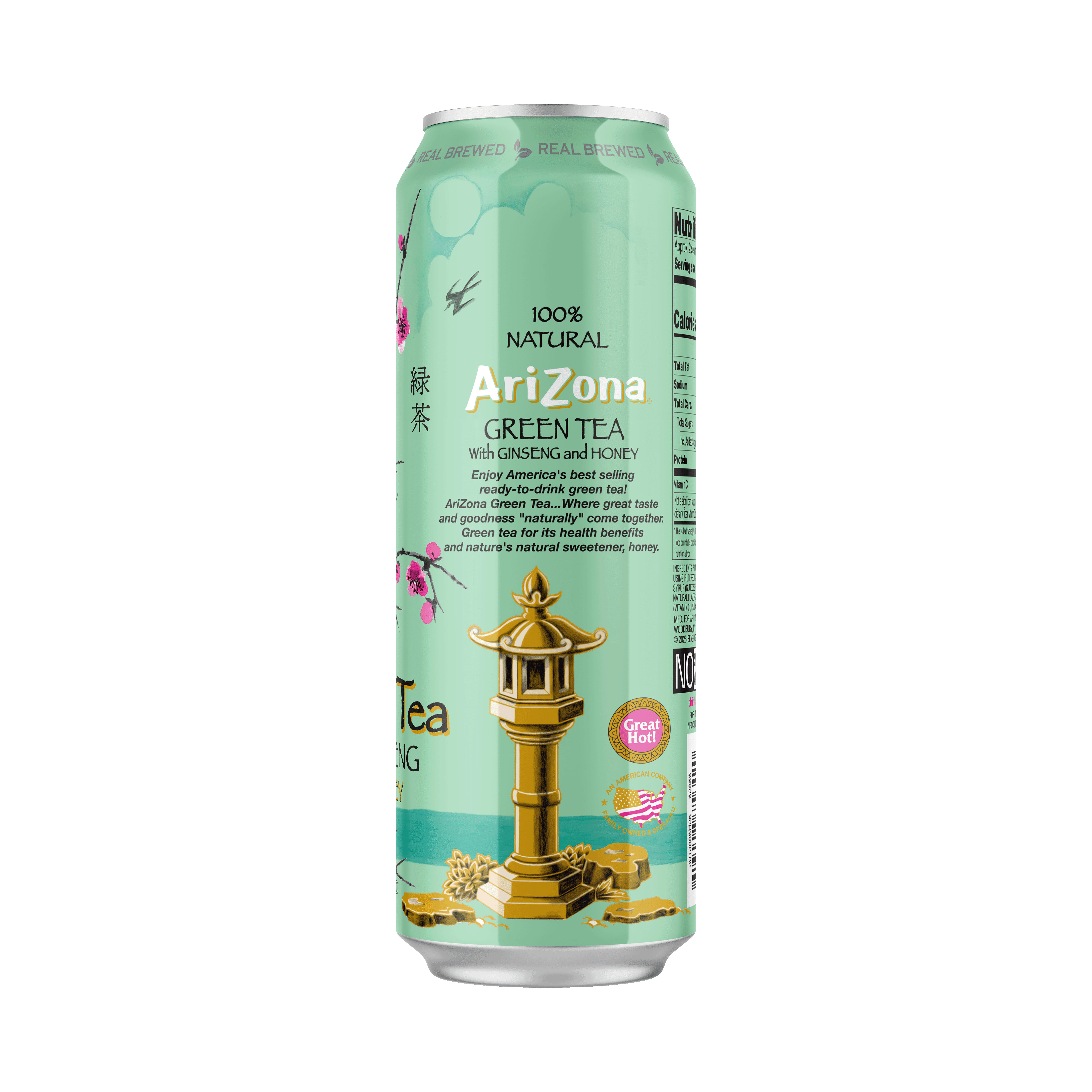 (24 pack) AriZona Green Tea with Ginseng & Honey, Caffeine-Free, 22 fl oz
