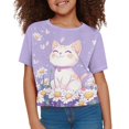 thumbnail image 3 of Uourmeti Girl Cat Shirt for Girls 8-10 Summer Crop Top Cute Crew Neck Sports Pullover Daisy Short Sleeve Tops, 3 of 6