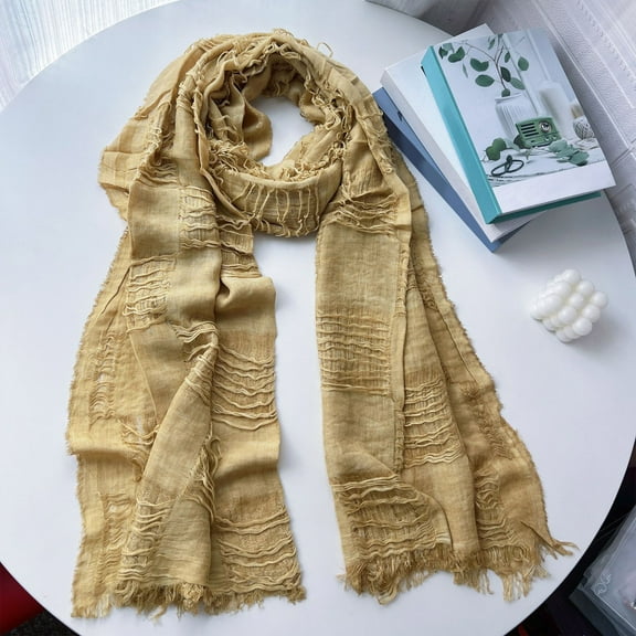 Ripped Scarf for Men Lightweight Cotton Linen Solid Color Vintage Streetwear Scarves