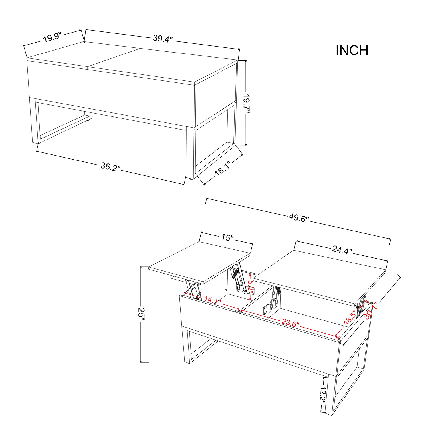 Kadyn Lift Top Retractable Coffee Table with Storage Cupboard, Pop-up Coffee Table with Hidden Storage Cupboard, Middle Century Modern Living Room Coffee Table, Nature