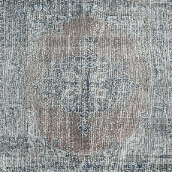 Ahgly Company Machine Washable Indoor Square Traditional Grey Gray Area Rugs, 4' Square