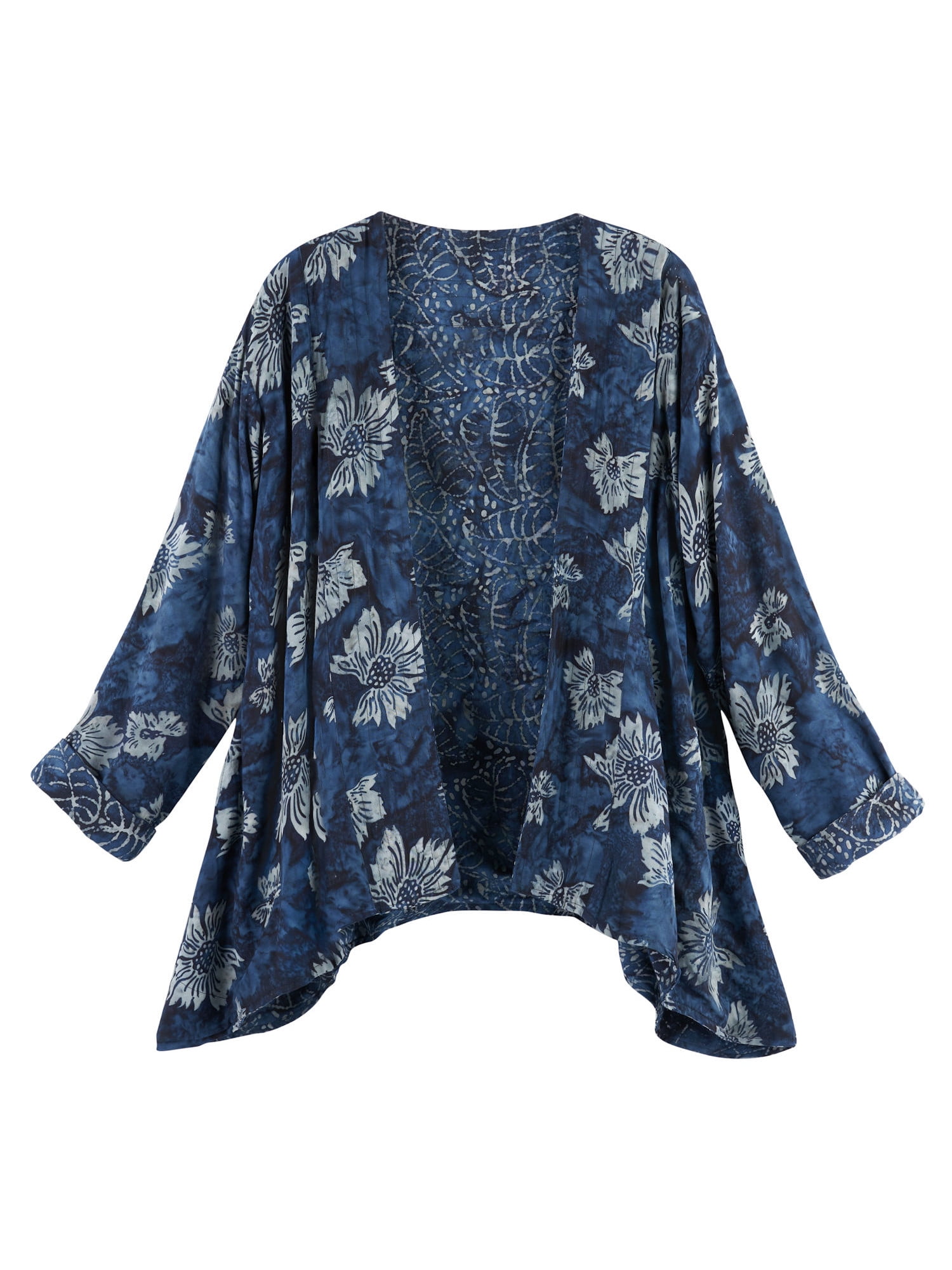 FLORIANA - Women's Batik Reversible Jacket - Indigo Blue Flower and ...