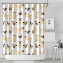 Cute Cartoon Pug Shower Curtain 72"x84" ,Bathroom Decorative Shower Curtains Set with 12 Hooks,Modern Waterproof Washable Shower Curtain