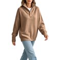 thumbnail image 7 of Women's Soft Mock Neck Button Up Sweater Solid Color Loose Fit Long Sleeve Knit Pullover Tops for Outdoor & Casual, 7 of 7