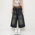 thumbnail image 2 of VBVC Women's High Waist Wide Leg Culotte Jeans,Washed Vintage Cropped Denim Pants For Women,Ladies Y2K Stretchy Streetwear Jeans with Pockets,Dark Blue,S-3XL, 2 of 7