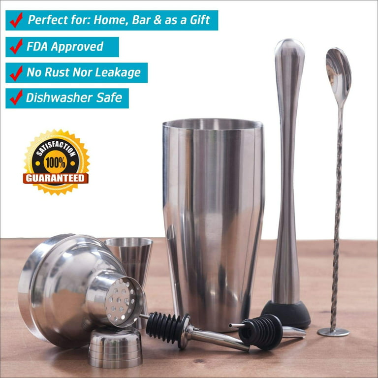 Elite Mixology Bartender Kit Cocktail Shaker Set by BARILLIO: Drink Mixer Set with Bar Tools Sleek Bamboo Stand Velvet Carry Bag & Recipes Booklet