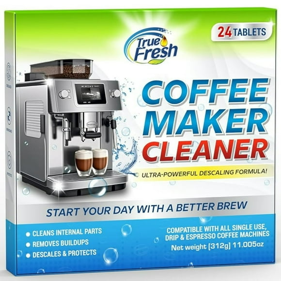 True Fresh Coffee Machine Descaler Cleaner Tablets 24-Pack - Deep Cleaning and Descaling for All Coffee Makers - Compatible with Breville Philips Nespresso Keurig Ninja Delonghi Espresso & more