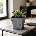 thumbnail image 5 of Yakvarog 8" Square Plastic Flower Pots with Tray, Vintage Embossed Vine Planter, Lightweight Durable Ceramic-Look Pot for Indoor Outdoor Plants, Succulents, Herbs, Home Garden Decor, 5 of 6