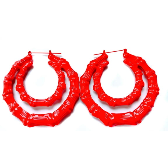 Bamboo Double Hoop Earrings Red Hoop Earrings 3.5 inch Large