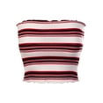thumbnail image 1 of MixMatchy Women's Striped Print Ruffled Edge Ribbed Knit Crop Tube Top, 1 of 4