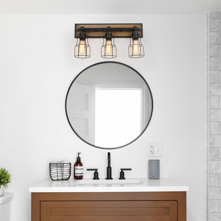 Wood and sale black vanity light
