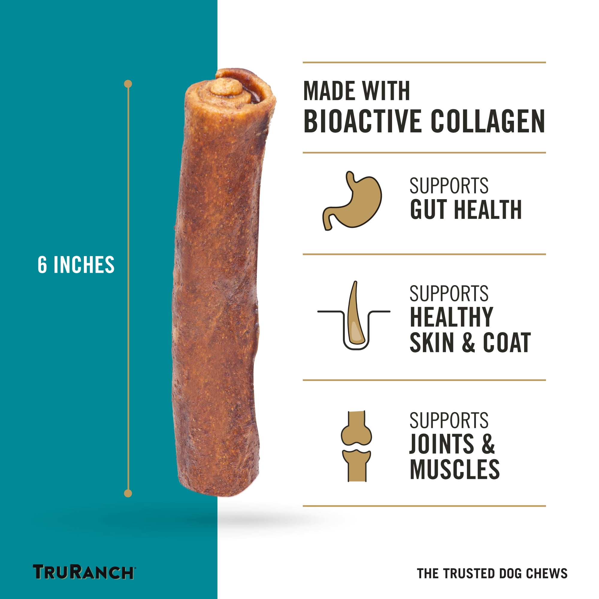 (4 pack) TruRanch All-Natural Rawhide Alternative Dog Treats, Medium Bully Roll, 1 Count
