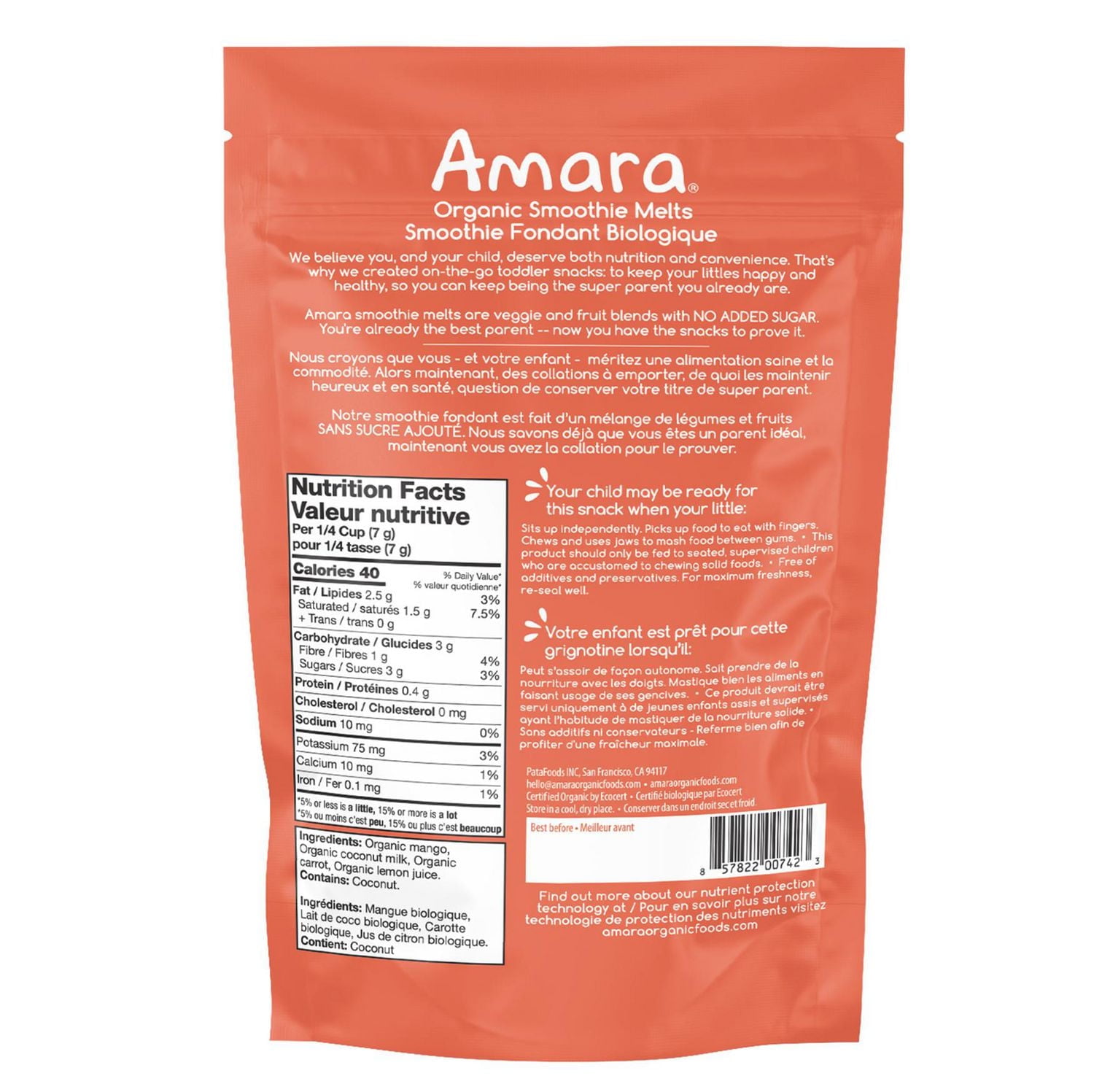 Amara Plant Based Yogurt Smoothie Melts, Mango Carrots