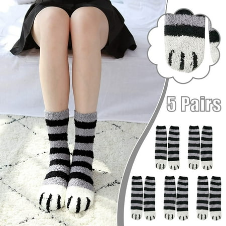 

STEADY Women Cute Cat Socks 5Pairs Fuzzy Socks Winter Fluffy-Cozy Plush Slipper Socks Dark Gray