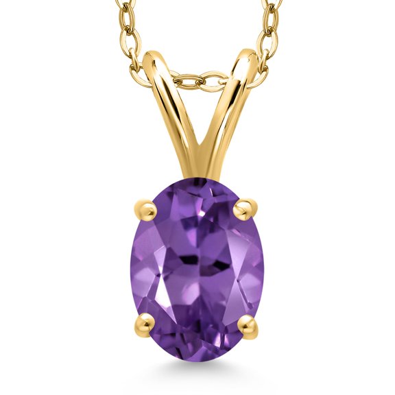 Gem Stone King 0.75 Ct Oval Purple Amethyst 18K Yellow Gold Plated Silver Pendant with Chain