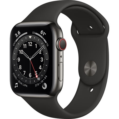 Restored Apple Watch Series 6 40mm GPS   Cellular Graphite Stainless Steel Case with Black Sport Band Like New