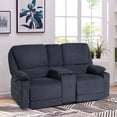 thumbnail image 3 of Reclining Sofa, 2 seater Manual Recliner Sofa with Cup Holders, Manual Reclining Loveseat for Living Room, Navy, 3 of 7