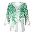 thumbnail image 4 of Dyegold Blouses For Women Dressy Casual 3/4 Flare Sleeve Lace Trim V Neck Floral Print Vintage Tunic Tops Loose Fit Shirts, 4 of 5