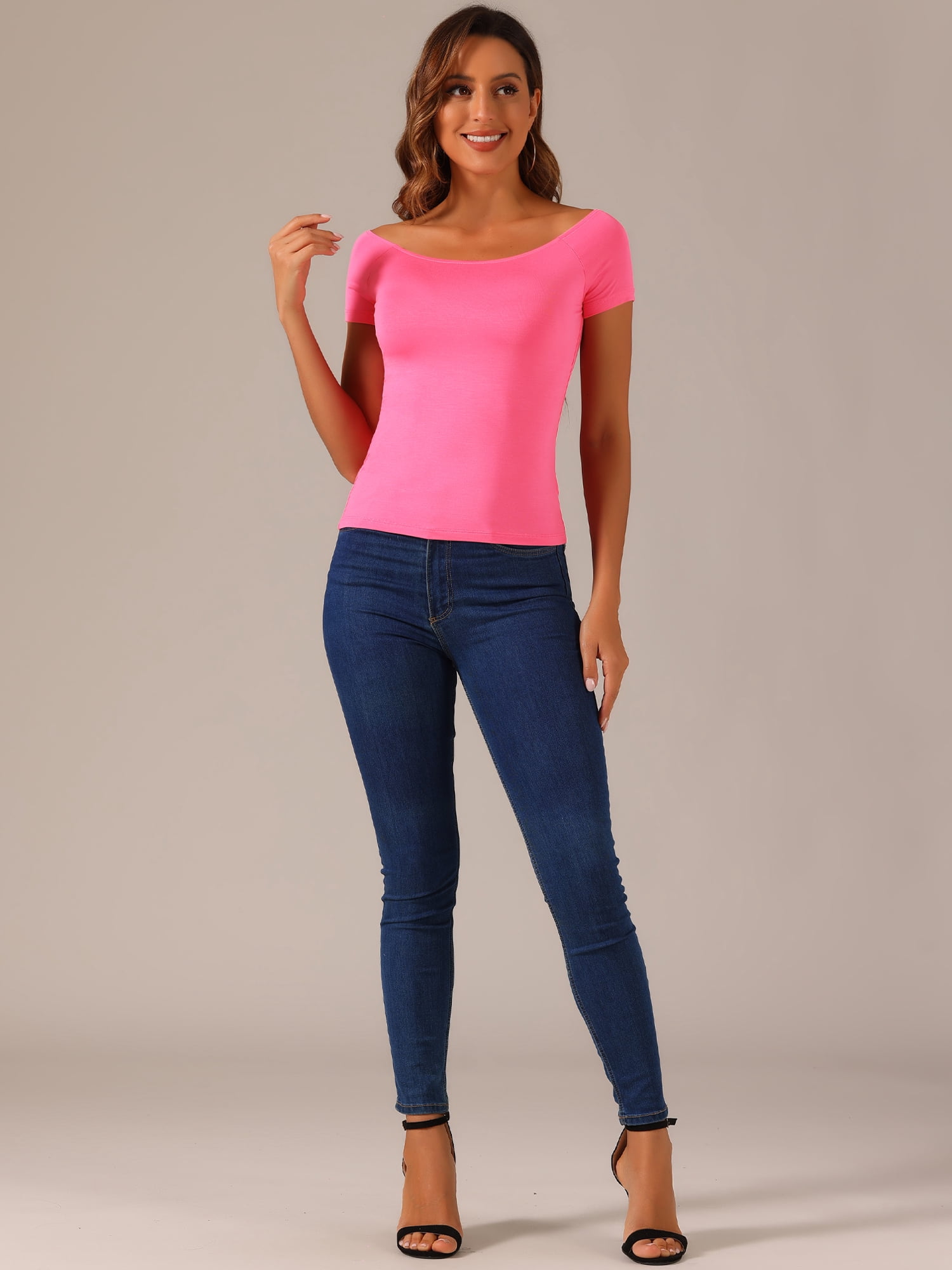 DARING DIVA Off Shoulder Crop Top M Hot Pink