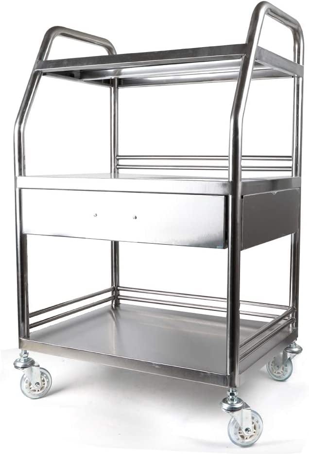 3 Layers Stainless Steel Serving Lab Cart Trolley Laboratory Vehicle Tray Cart