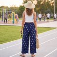 thumbnail image 6 of Resicozy Cropped Lace Hem Leg Pants for Women Polka Dot Summer High Waist Balloon Lightweight Beach Trousers with Pockets Navy S, 6 of 6