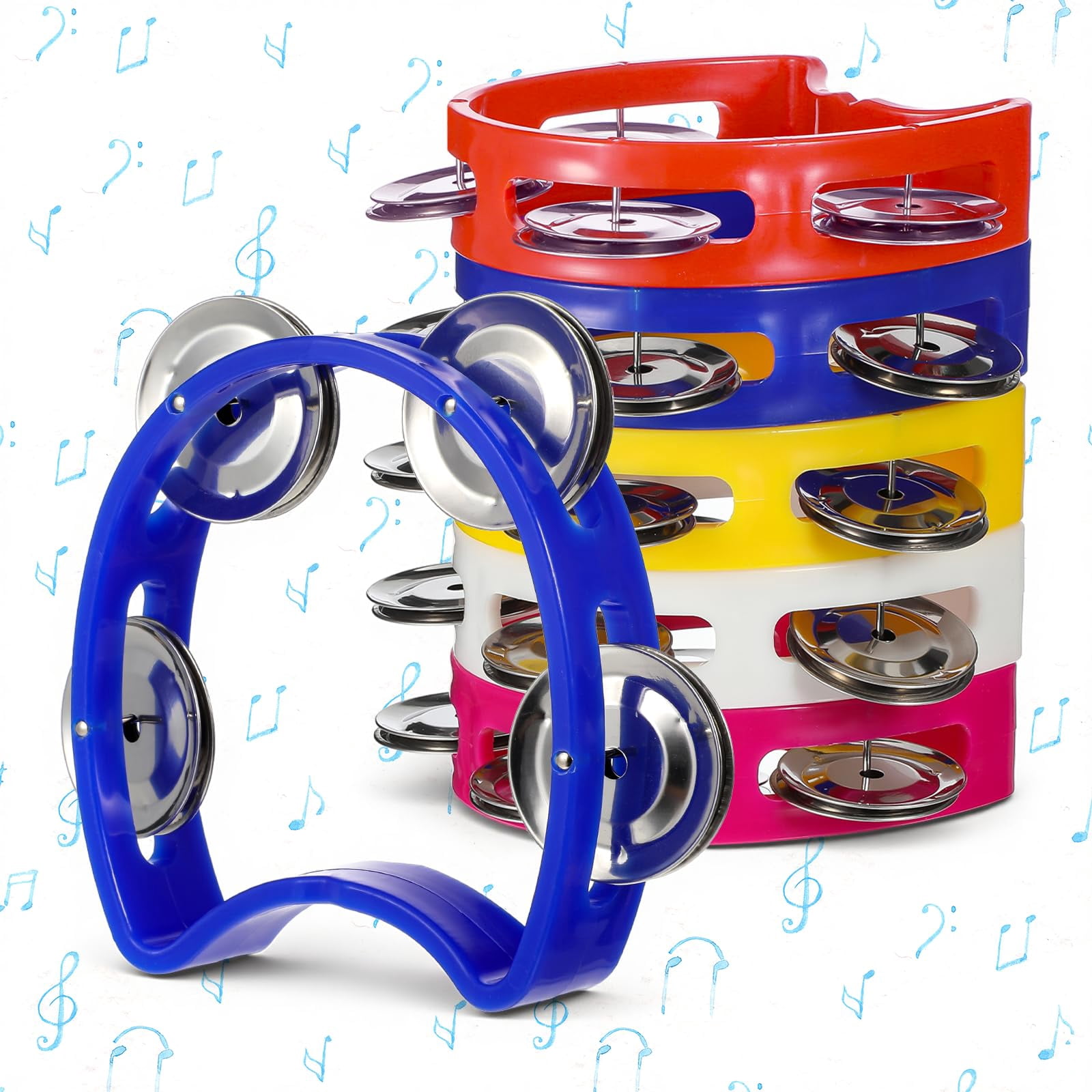 24 Pcs Tamborines Musical Instrument Noise Makers  Plastic Percussion Tambourine With 4 Bells Handheld Drum 8 Colors Tambourines