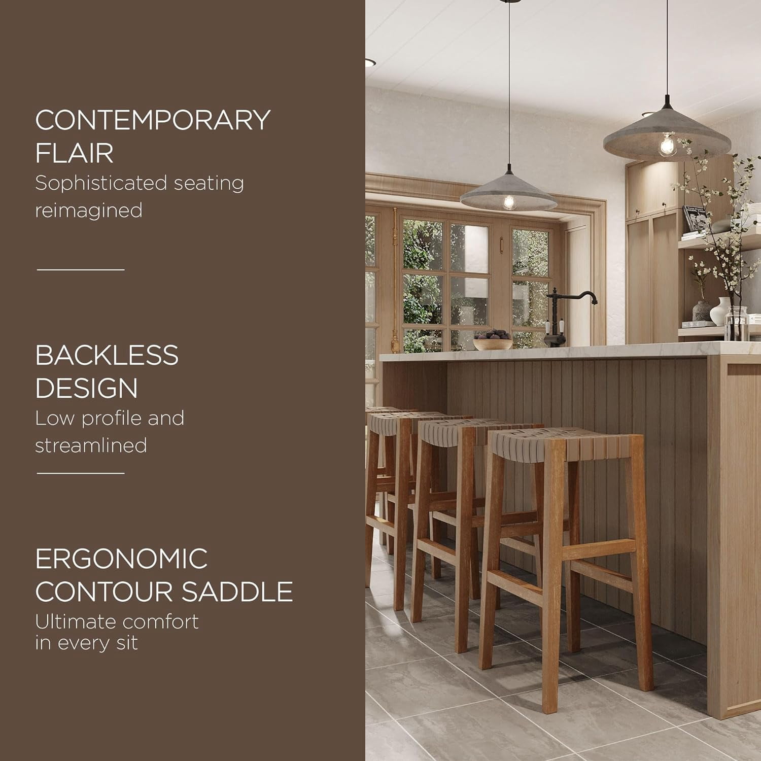 Maven Lane Emerson Bar Stool in Weathered Natural Wood Finish with Avanti Bone Vegan Leather