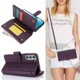 thumbnail image 3 of for Samsung Galaxy S22 Crossbody Wallet Case, RFID Blocking Case Wallet with Card Slots, Fashion PU Leather Magnetic Clasp Zipper Wrist Strap Phone Cover for Samsung Galaxy S22, Purple, 3 of 11
