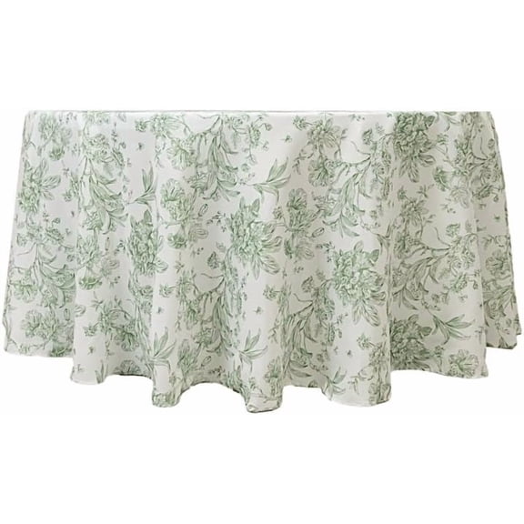 Verolix Round Tablecloth 60 Inch, French Toile Floral Table Cover Polyester Waterproof Washable Table Cloth for Dining Kitchen Farmhouse Indoor Outdoor Decor