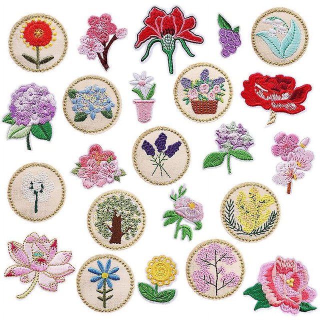 Parche termoadhesivo bordado, 23 piezas de parches termoadhesivos con flores variadas para manualidades, costura y ropa