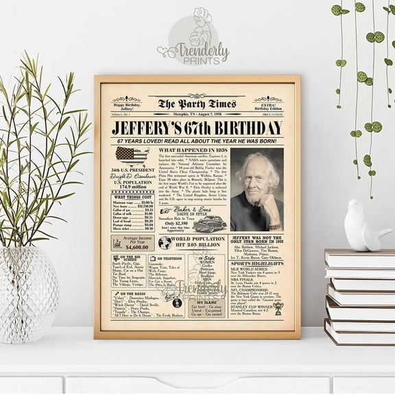 YaHaku 67th Birthday Newspaper, 1958 Poster, Back in 1958, 67th Birthday gift for him or her, What happened in 1958, 67th Birthday Sign