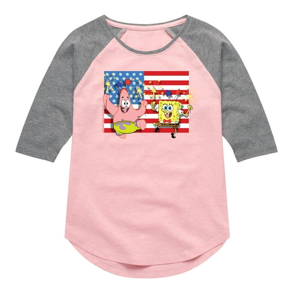 SpongeBob SquarePants -  Patrick Sparkers Flag - Toddler & Youth Girls Raglan Graphic T-Shirt