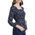 thumbnail image 5 of INSPIRE CHIC Women's Floral Square Neck Long Sleeves Tie Waist Blouse S Blue-Pink, 5 of 7