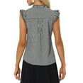 thumbnail image 3 of Blusa de mujer con volantes de cuadros Gingham Inspire Chic, cuello en V, manga corta, talla XS, color negro, 3 of 6