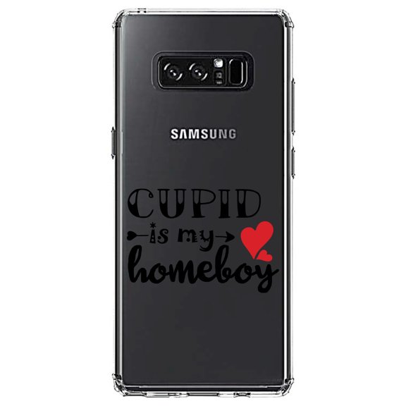 DistinctInk Clear Shockproof Hybrid Case for Samsung Galaxy Note 8 - TPU Bumper Acrylic Back Tempered Glass Screen Protector - Cupid is My Homeboy - Heart - Valentine