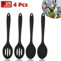Black Silicone Spoons 4 Pack for Cooking 10.6" Large Nonstick Serving Spoons Heat Resistant Slotted Spoon for Mixing & Stirring Kitchen Cooking Utensils, Dishwasher Safe