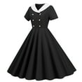 thumbnail image 2 of Womens Dresses Summer Foreign Trade Explosion Women'S V Neck Short Sleeve Solid Color Retro Double Button Big Swing Dress Summer Dresses For Women, 2 of 4