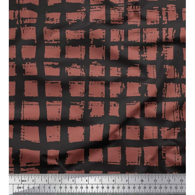 Soimoi Brown Cotton Voile Fabric Check Check Decor Fabric Printed Yard 56 Inch Wide