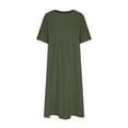 thumbnail image 5 of FYEGRE Plus Size Cotton Linen Dresses for Women Short Sleeve Summer Midi Dress Women's Casual Round Neck Dress with Side Pockets Green XL, 5 of 6