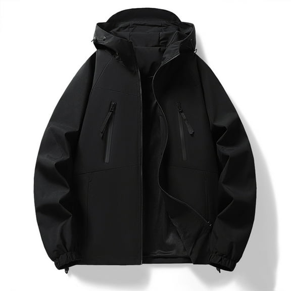 gbyLJF Men's Windbreaker Jacket Solid Color Full Zipper Long Sleeve Coat Lightweight Hooded Blouse with Multiple Pockets