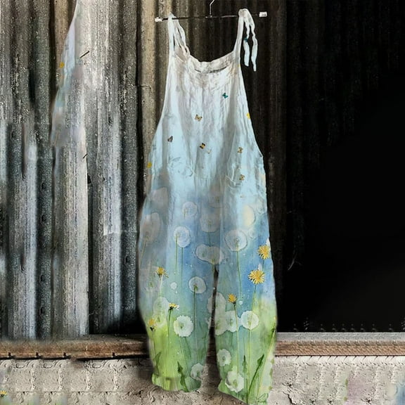 AOOCHASLIY Fall Clothes Pants Womens Stylish Overalls Ethnic Style Printed Cold Shoulder Suspender Cami Pants Jumpsuit