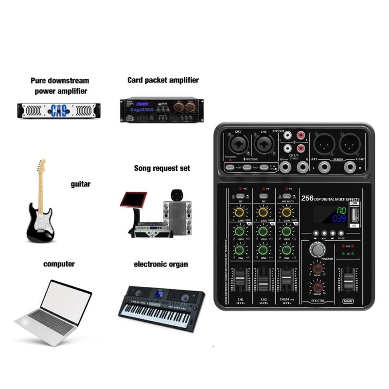 lanema Metal Body Mixing Board Audios Mixer 4Input Channel Support Instrument Mics For Stage Event And Homes Studios Use