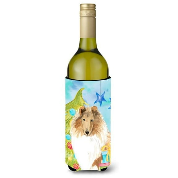 Christmas Tree Rough Collie Wine Bottle Beverage Insulator Hugger