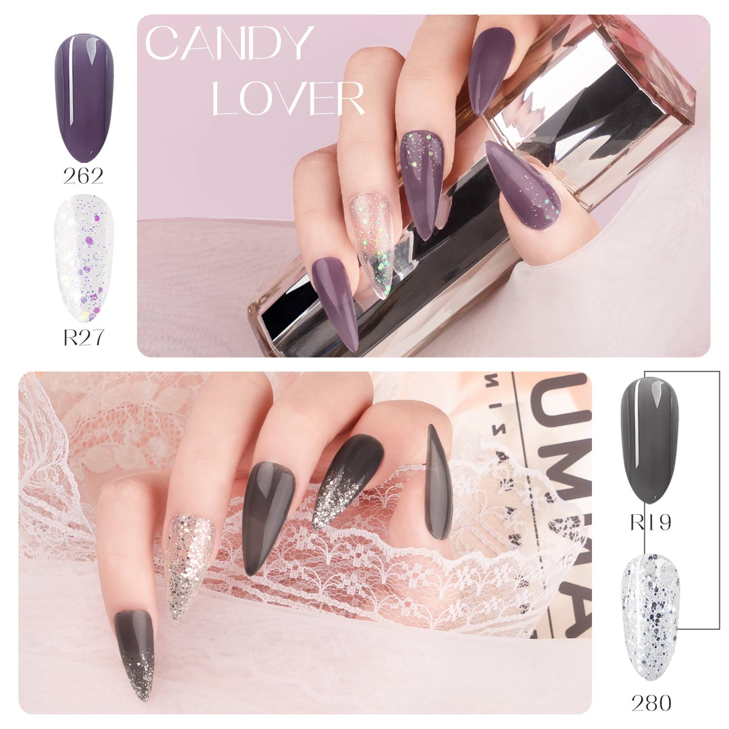 Candy Lover Gel Nail Polish Kit with UV LED Lamp, 12 Colors Cool Juliet Gel Polish Starter Kit, All-in-One Quick Dry Long-Lasting Nail Gel Kit with Manicure Tools Valentine Gift for Women