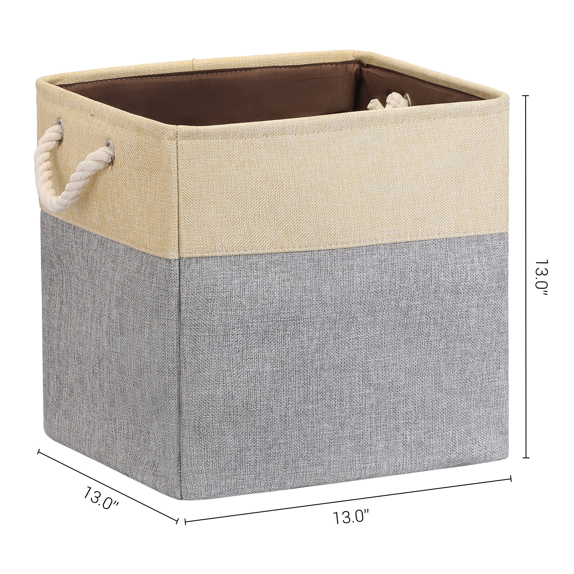 Unique Bargains Square Fabric Storage Basket Bin Beige/Grey 13inch