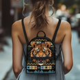 thumbnail image 4 of Eheartsgir Fierce Tiger Head with Tribal Geometric & Tropical Leaf Pattern Mini Backpack for Work Travel, Zipper Closure Small Purse Backpack for Women Polyester Practical Small Backpack, 4 of 8