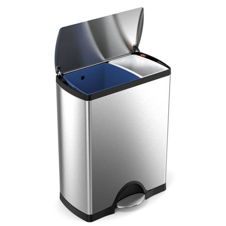 simplehuman - 46 Liter Dual Compartment Rectangular Step Can - Stainless-Steel