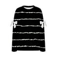 thumbnail image 6 of Women's Solid Color Striped Print Sweatshirt, Elbow Bow Detail Pullover, Thin Line Pattern Top, Long Sleeve Casual Blouse, Decorative Bow Accent Shirt Black L, 6 of 6