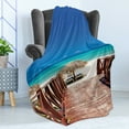 thumbnail image 4 of Beach Soft Flannel Fleece Blanket, Walkway Heads to Sandy Beach Resort in Cuba Summer Day Hot Burnt Ocean, Cozy Plush for Indoor and Outdoor Use, 70" x 90", Chocolate Navy Turquoise, by Ambesonne, 4 of 5