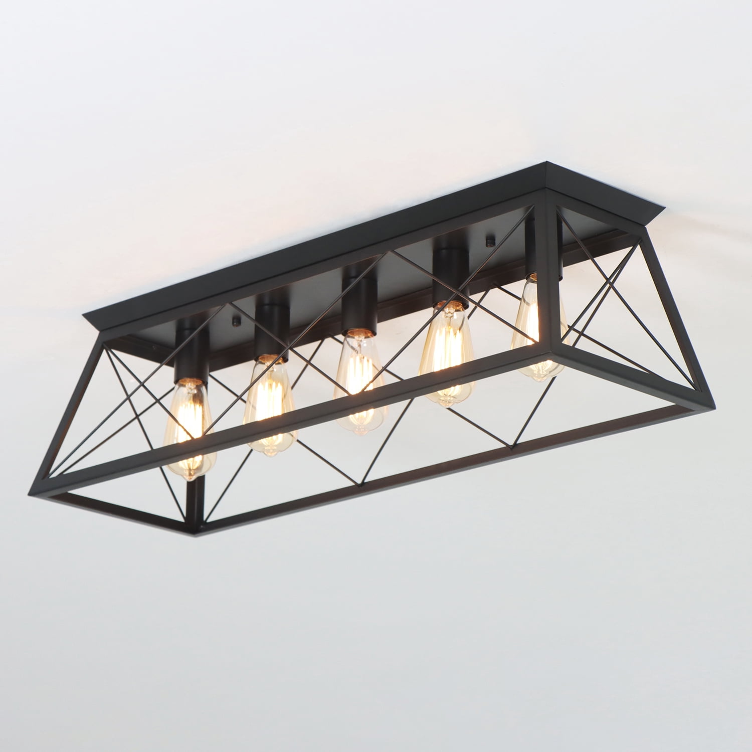 31.5 in. 5-Lights Black Farmhouse Rectangle Flush Mount Ceiling Light for Living Room Kitchen Island